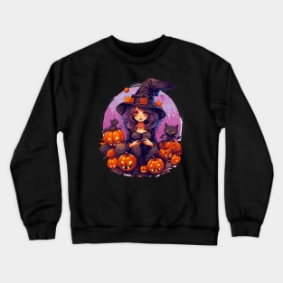 Halloween Witch Black Cats Jack-o-Lanterns Crewneck Sweatshirt